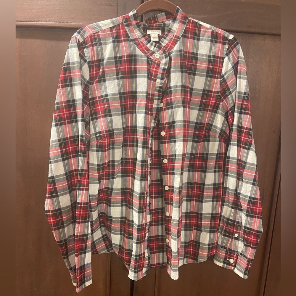 J Crew ruffle placket/collar button up